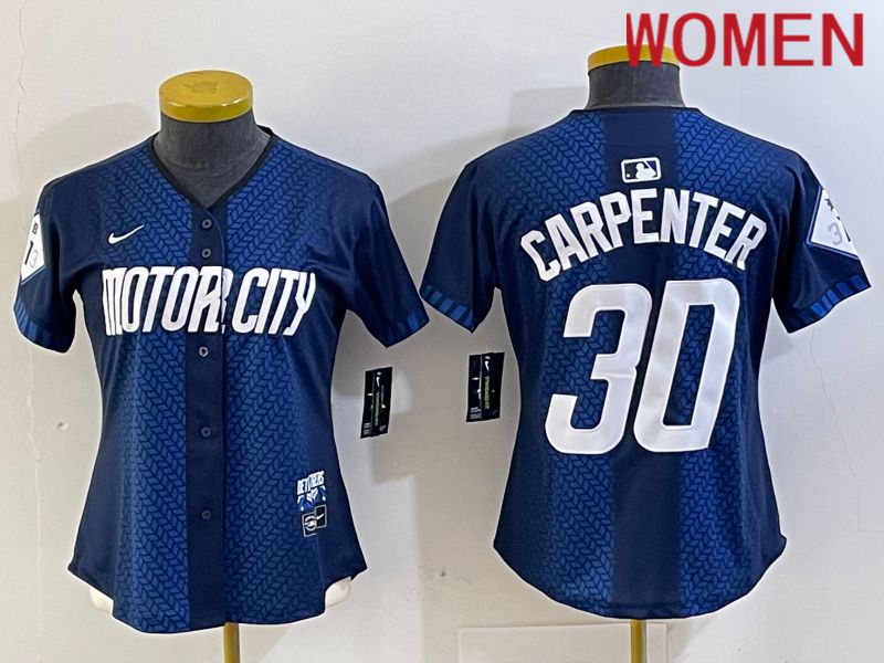 Women Detroit Tigers 30 Carpenter Blue City Edition Nike 2024 MLB Jersey style 1